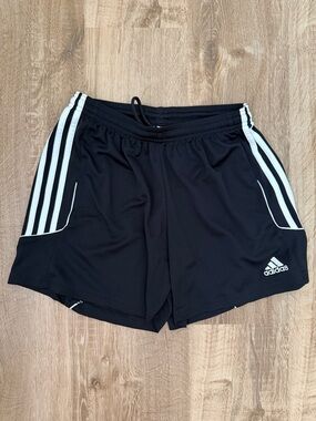 Adidas Kids Black Athletic Shorts with White Three-Stripes, Size Small (8-10)